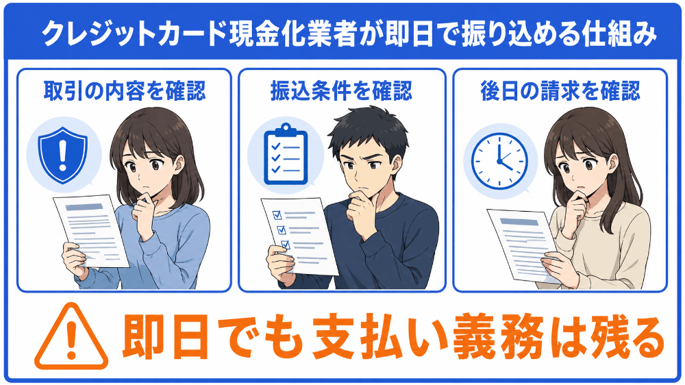 クレジットカード現金化業者が即日で振り込める仕組み