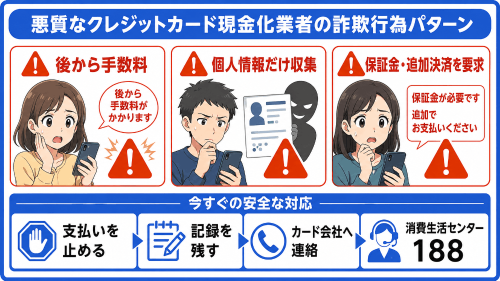 悪質なクレジットカード現金化業者の詐欺行為パターン
