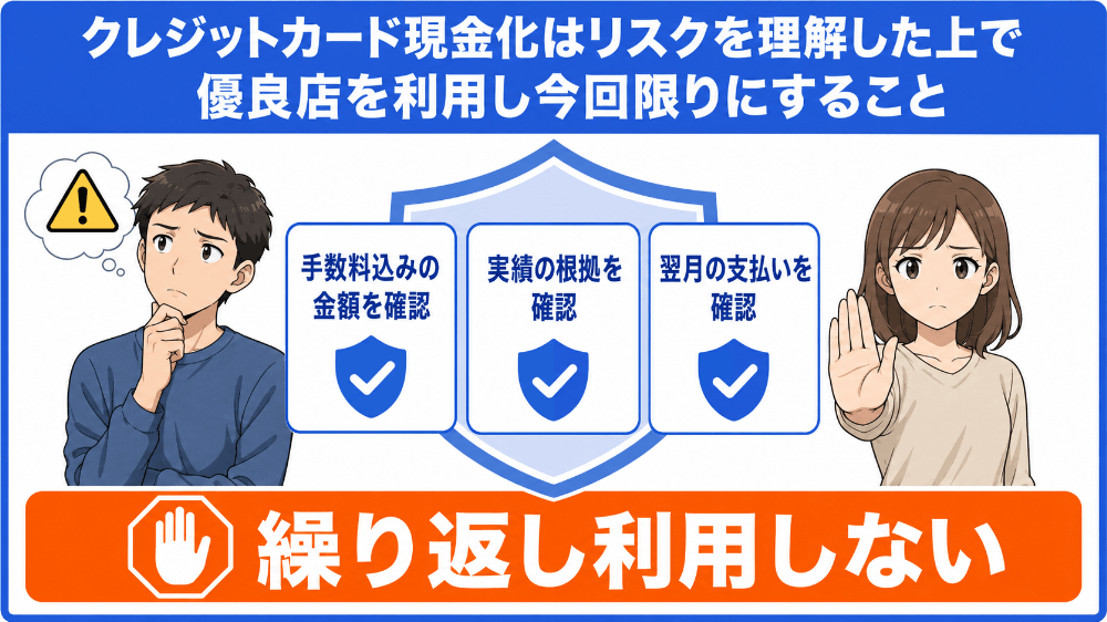 クレジットカード現金化はリスクを理解した上で優良店を利用し今回限りにすること